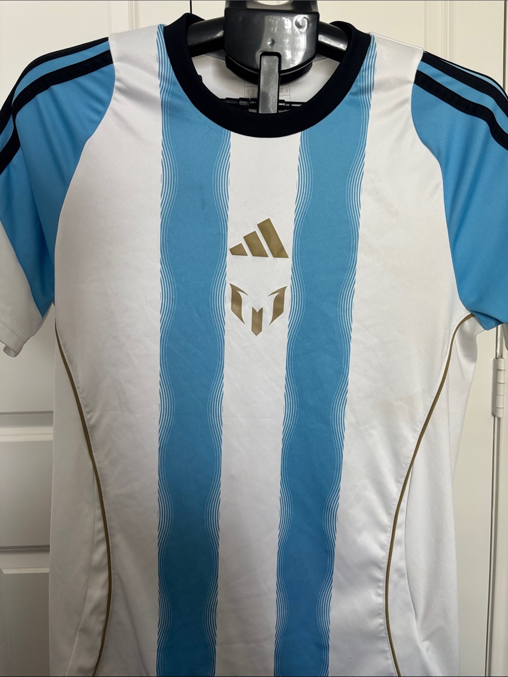 Adidas men Blue & White Striped Soccer Jersey